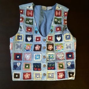 Like a sweater vest but with buttons in the front. Adjustable in the back.